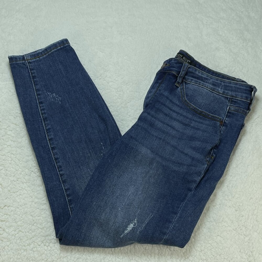 Judy Blue Womens Size 31 Blue Relaxed Fit Mid Rise Distressed Denim Jeans 31x26